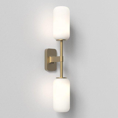 Astro Tacoma Twin Wandlamp/Plafondlamp - 230V - IP44 - cilinder - wit glas - messing (goud)