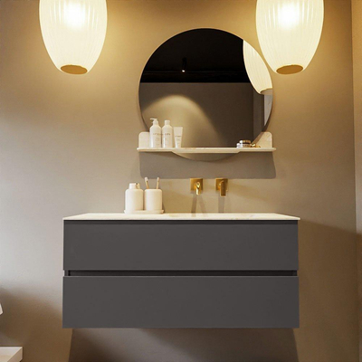 MONDIAZ VICA-DLUX Ensemble meuble de salle de bains - 110cm - meuble bas dark grey - 2 tiroirs - lavabo encastré cloud à droite - sans trous de robinet - version haute 60cm - frape