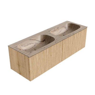 MONDIAZ KURVE-DLUX 140cm badmeubel kleur Oak met 2 lades en 0 deuren. Wastafel STOR SMALL Dubbel zonder kraangat Arena.