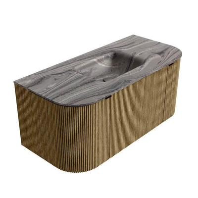 MONDIAZ KURVE-DLUX Meuble de salle de bains 100cm arrondi Gauche + Droite couleur Dusk avec 1 tiroir et 2 portes. Lavabo GRUNNE Central 1 trou de robinet Sombra.