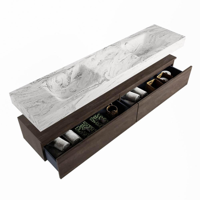 Mondiaz ALAN-DLUX Ensemble de meuble de salle de bain - 120x46cm - 2 tiroirs - vasque suspendue - sans trous de robinetterie - 2 doubles - Dark Brown (chêne foncé)