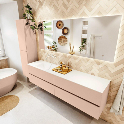 Mondiaz Vica ensemble de meuble de salle de bain - 190cm - meuble sous lavabo rosee - 4 tiroirs - lavabo cloud gauche - sans trous de robinet - version haute de 60cm - talc