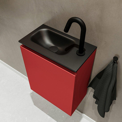 MONDIAZ TURE Fonteinset - 40x23x50cm - 1 kraangat - 1 deur - fire mat - Wasbak links - Solid Surface Zwart