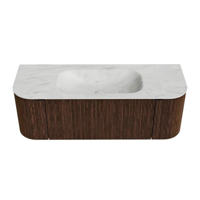 MONDIAZ KURVE-DLUX Meuble de salle de bains 130 cm avec module 25 Len R couleur Walnut avec 1 tiroir et 2 portes. Plan-vasque BIG SMALL central 1 trou de robinet couleur Opalo.