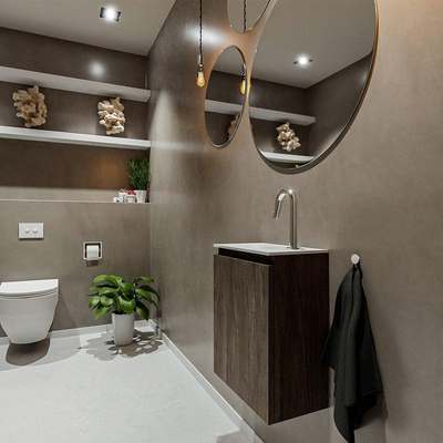 MONDIAZ TURE Kit lave-mains - 40x23x50cm - 1 trou de robinet - 1 porte - marron foncé mat - Lavabo à gauche - Acrylique Blanc