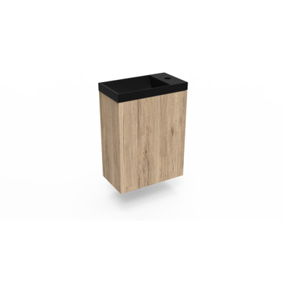 Arcqua Luna Fonteinset 54.3x39.7x21.8cm Canyon Oak met marble fontein zonder overloop mat zwart