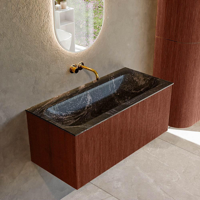 Mondiaz KURVE-DLUX Badkamermeubelset - 100x46x40cm - 1 lade - wastafel solid surface - midden - zonder kraangat - Ruby