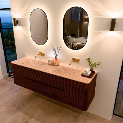 Mondiaz CIRO-DLUX Meuble de salle de bains - 170x45x50cm - Plan vasque Solid surface Saba - 2 bacs Double - sans trous de robinet - 4 tiroirs - Ruby