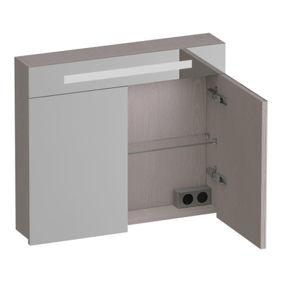 Miroir de toilette BRAUER Promise - 80x70x15cm - avec éclairage 2 portes miroir Timber Greige