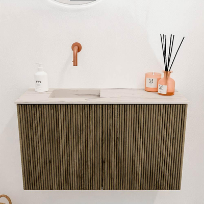 Mondiaz JOYA-DLUX 70cm toiletmeubel - kleur Dusk - Wastafel FAYE positie Links Zonder kraangat kleur Nata.