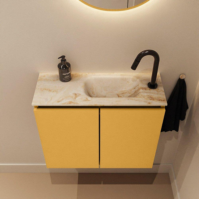 MONDIAZ TURE-DLUX Meuble toilette - 60cm - Ocher - EDEN - vasque Frappe - position droite - 1 trou de robinet