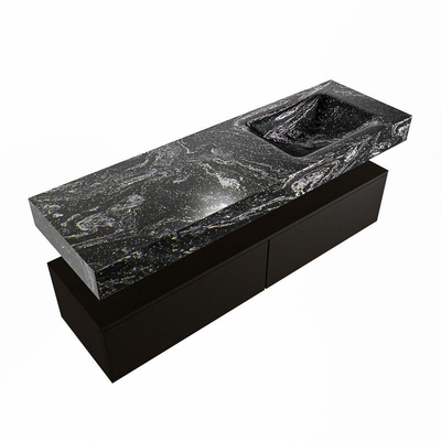 Mondiaz ALAN-DLUX Ensemble de meuble - 150cm - meuble - Urban mat - 2 tiroirs - Lavabo Cloud Lava suspendu - vasque droite - 1 trou de robinet - Noir