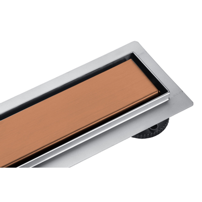 FugaFlow Eccelente Caniveau de douche à battant - 50cm - grille fermée - bride de sol - Cuivre brossé PVD (Cuivre)