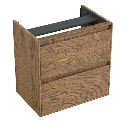 Forzalaqua Reno 2.0 meuble sous-lavabo 59.5x39.5x60cm avec 2 tiroirs sans poignée à fermeture douce chêne massif Castle Brown