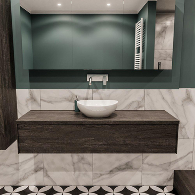 Mondiaz LUSH Meuble salle de bains avec 1 tiroir lavabo BARCO 150x30x45cm Centre sans trou de robinet Dark brown/Brun foncé