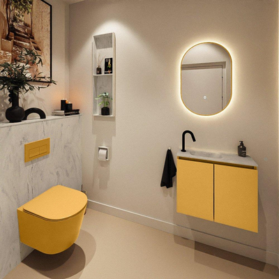 MONDIAZ TURE-DLUX 60cm toiletmeubel Ocher. EDEN wastafel Opalo positie links. Met 1 kraangat.