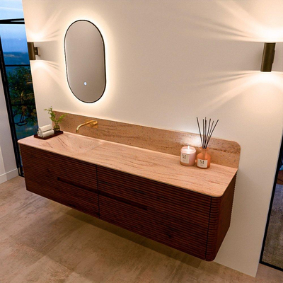 Mondiaz CIRO-DLUX Badkamermeubelset - 190x45x50cm - Solid surface wastafel Saba - 1 wasbak Links - zonder kraangaten - 4 lades - Ruby