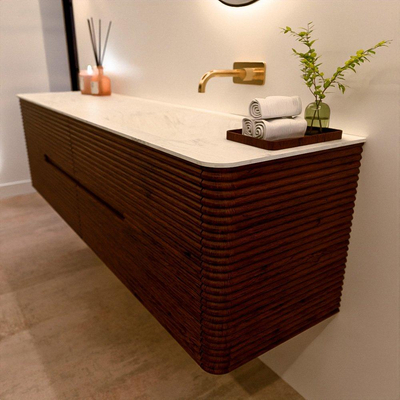 Mondiaz CIRO-DLUX Badkamermeubelset - 180x45x50cm - Solid surface wastafel Opalo - 1 wasbak Rechts - zonder kraangaten - 4 lades - Ruby