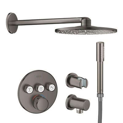 GROHE Grohtherm SmartControl Ensemble de douche encastrable - thermostatique - pommeau de douche rond - douchette stick - Hard graphite brossé (anthracite)