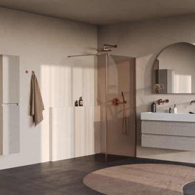 BRAUER Oblivion Inloopdouche - 100x200cm - 30 cm zijwand - glascoating - brons glas - geborsteld koper PVD