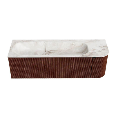 Mondiaz KURVE-DLUX Badkamermeubelset - 145x46x40cm - 1 lade - 1 deur - wastafel solid surface - links - 1 kraangat - Ruby