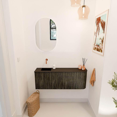 Mondiaz JOYA 111.6cm toiletmeubel - ronding rechts kleur Shadow - Wastafel FAYE positie Links Zonder kraangat kleur Urban.