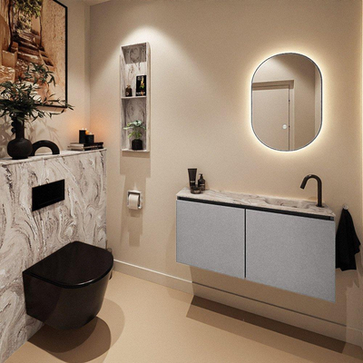 MONDIAZ TURE-DLUX Meuble toilette - 100cm - Plata - EDEN - vasque Glace - position droite - 1 trou de robinet