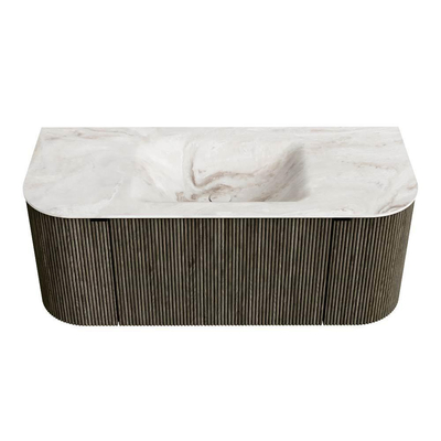 Mondiaz KURVE-DLUX Badkamermeubelset - 110x46x40cm - 1 lade - 2 deuren - wastafel solid surface - midden - 1 kraangat - Shadow