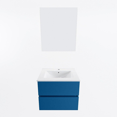 Mondiaz VICA ensemble de meuble de salle de bain - 60cm - meuble sous-vasque jeans - 2 tiroirs - lavabo denia milieu - 1 trou de robinet - couleur Blanc Brillant - miroir LED - version XL 60cm de haut