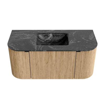 MONDIAZ KURVE-DLUX Meuble de salle de bains 100 cm avec module 25 Len R couleur Oak avec 1 tiroir et 2 portes. Lavabo GRUNNE central sans trou de robinet couleur Lava.