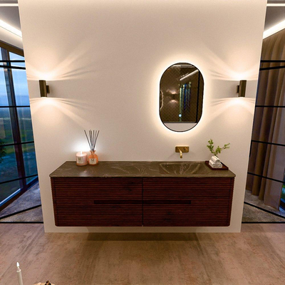 Mondiaz CIRO-DLUX Ensemble meuble de salle de bains - 170x45x50cm - lavabo solid surface Lava - 1 vasque à droite - sans trous de robinet - 4 tiroirs - Ruby