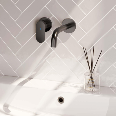 Brauer Gunmetal Edition Mitigeur de lavabo encastré - bec courbé à droite - poignée large plate - modèle C2 PVD - gunmetal brossé