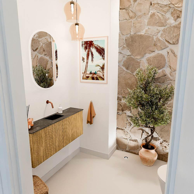 Mondiaz JOYA-DLUX 100cm toiletmeubel - kleur Oak - Wastafel FAYE positie Midden Zonder kraangat kleur Lava.