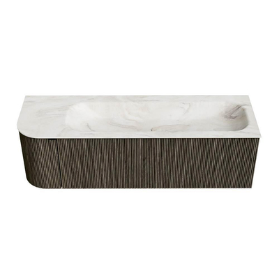 Mondiaz KURVE-DLUX Badkamermeubelset - 145x46x40cm - 1 lade - 1 deur - wastafel solid surface - rechts - 1 kraangat - Shadow