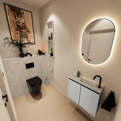 MONDIAZ TURE-DLUX Meuble WC 60 cm Plata. Vasque EDEN Opalo position droite. Avec 1 trou de robinet.