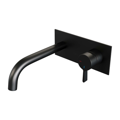 Brauer Black Edition Wastafelmengkraan inbouw - gebogen uitloop links - hendel middel dik - afdekplaat - model E 1 - mat zwart OUTLETSTORE