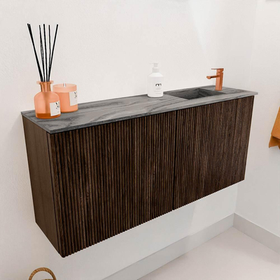 Mondiaz JOYA-DLUX 90cm toiletmeubel - kleur Walnut - Wastafel FAYE positie Rechts 1 kraangat kleur Sombra.