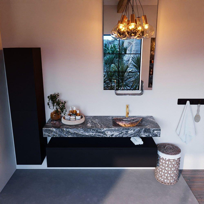 Mondiaz ALAN-DLUX Ensemble de meuble - 150cm - meuble Urban mat - 1 tiroir - Lavabo Cloud Lava suspendu - vasque droite - 1 trou de robinet