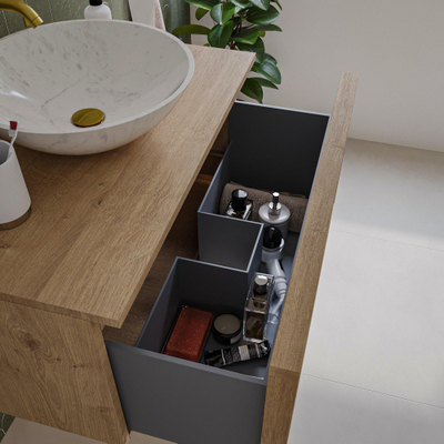 Saniclass Holz Framse Meuble de salle de bains - 80x45x40cm - 1 tiroir - plan de toilette - Chêne naturel