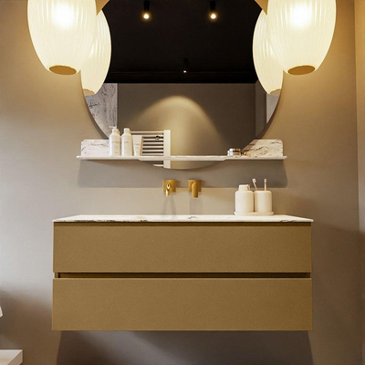 Mondiaz VICA-DLUX Ensemble de meuble de salle de bain - 120cm - meuble sous-vasque oro - 2 tiroirs - lavabo encastrée cloud milieu - sans trous de robinet - version haute de 60cm - glace