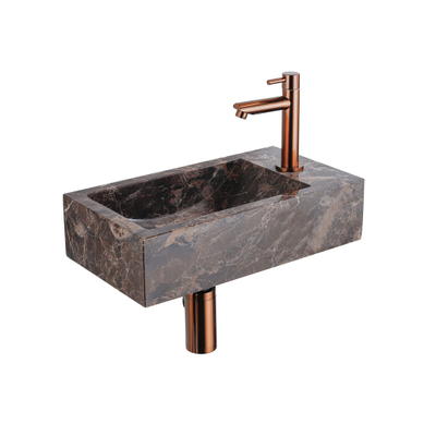FugaFlow Efficiente Pietra Ensemble lave-mains - 40x22x10cm - trou de robinet à droite - robinet de lave-mains cuivre brossé PVD - bouchon de vidange - siphon abaissé - Dark Emporador