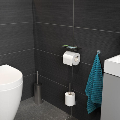 Porte-rouleau de toilette Tiger Noon - sans couvercle - avec étagère - inox brossé