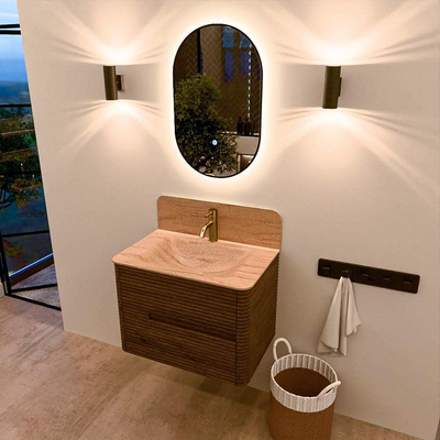Mondiaz CIRO-DLUX Badkamermeubelset - 70x45x50cm - Solid surface wastafel Saba - 1 wasbak Midden - 1 kraangat - 2 lades - Dusk