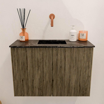 Mondiaz JOYA-DLUX 60cm meuble de salle de bains - couleur Dusk - Vasque FAYE position Milieu Sans trou de robinet couleur Lava.