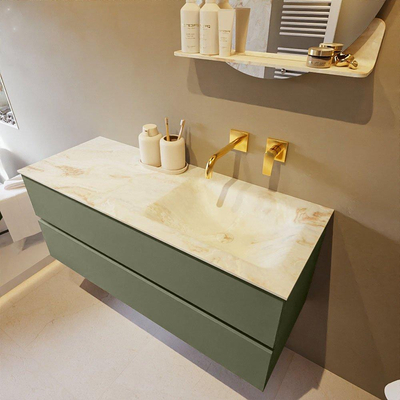 MONDIAZ VICA-DLUX Ensemble meuble de salle de bains - 120cm - meuble bas army - 2 tiroirs - lavabo encastré cloud à droite - sans trous de robinet - version haute 60cm - frape