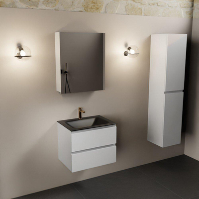 Mondiaz AIVY Ensemble de meuble - 60x45x50cm - 1 trou de robinet - 1 vasque Urban Solid surface - Centre - 2 tiroirs - avec armoire de toilette - MDF Talc