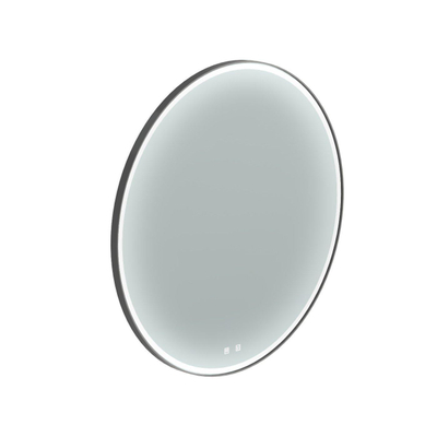 Thebalux Type M spiegel 100x100cm rond met verlichting en spiegelverwarming led zwart aluminium