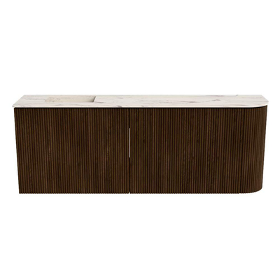 Mondiaz JOYA-DLUX Meuble de toilette 111,6cm - arrondi droit couleur Noyer - Vasque FAYE position Gauche 1 trou de robinet couleur Nata