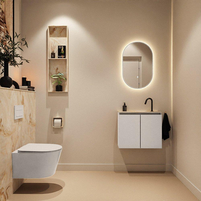 MONDIAZ TURE-DLUX Meuble toilette - 60cm - Linen - EDEN - vasque Frappe - position centrale - 1 trou de robinet