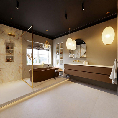 MONDIAZ VICA-DLUX Ensemble meuble de salle de bains - 200cm - meuble bas Rust - 4 tiroirs - lavabo encastré Cloud gauche - sans trous de robinet - version haute 60cm - Frappe